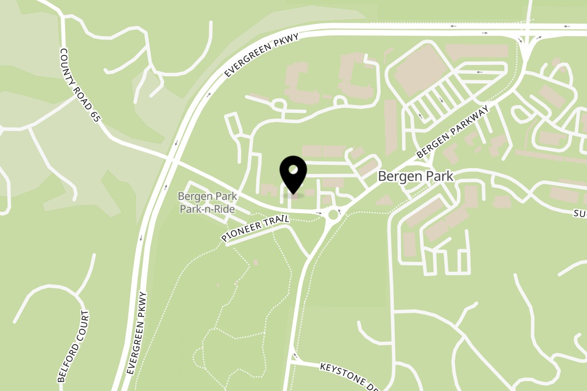 Map showing the location of Hummingbird Club on 1338 County Rd 65 in Evergreen